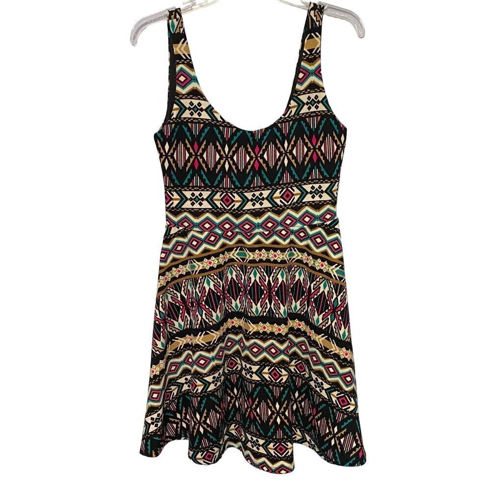 Alya Western Aztec Tribal Print Fit & Flare Mini Dress Size Medium